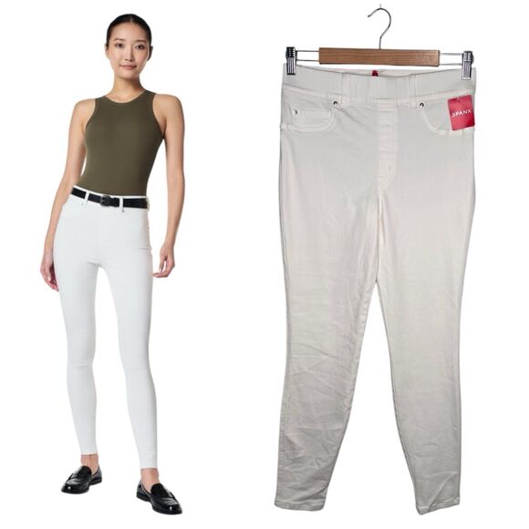 New Spanx Jeggings Womens Medium White Ankle Skinny Stretch Cropped Jeans Pants - Picture 2 of 16